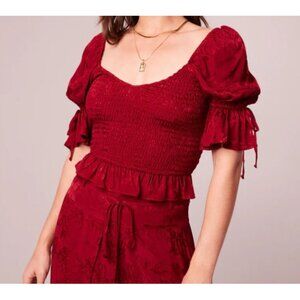 Band of the Free NWT Lea Rhubarb Smocked Crop Top Sz Lar Red Rhubarb Puff Sleeve